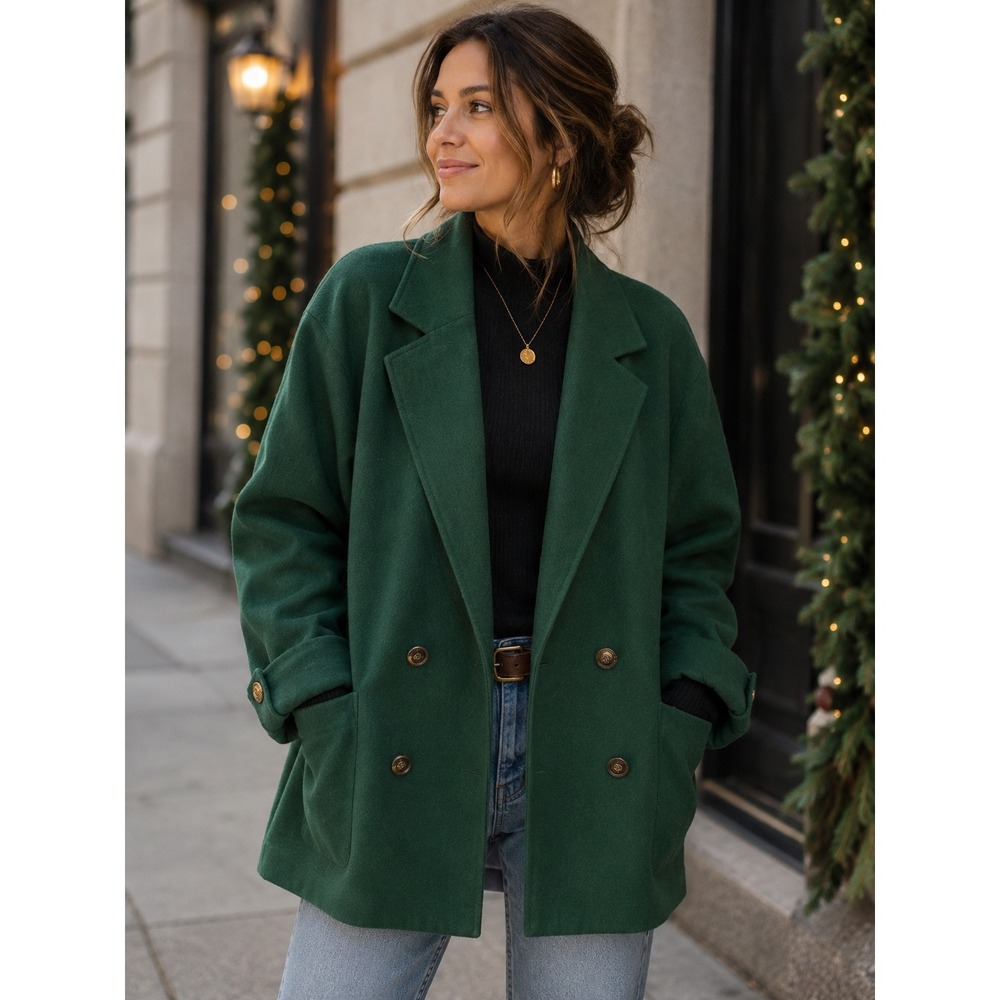 VTG Club Classics Emerald Green 100 Wool Flannel Double Breasted Blazer 6